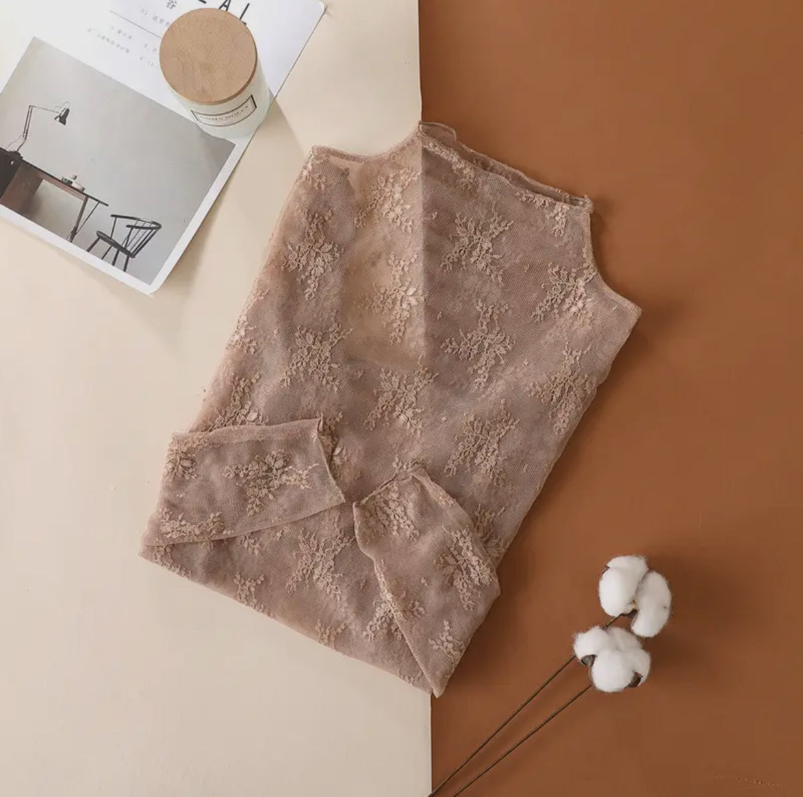Taupe Mesh Lace Layering Shirt
