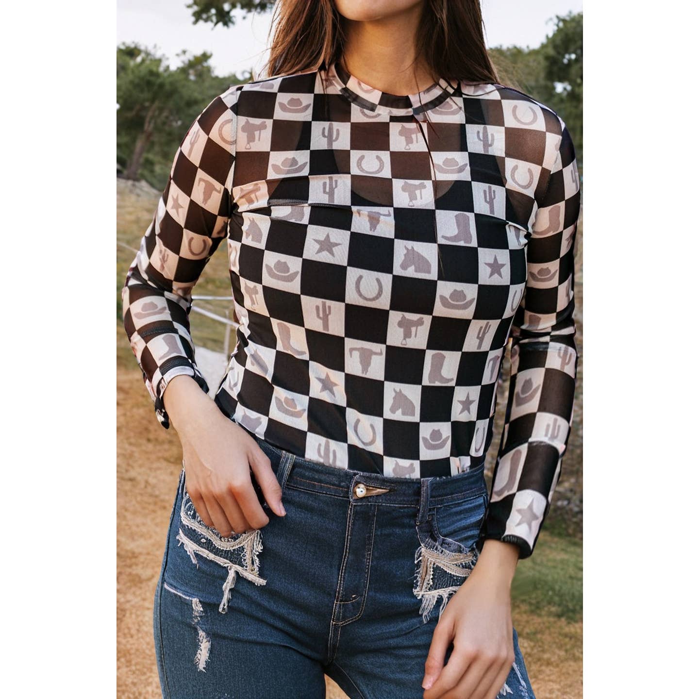 Lookin’ Good Mesh Checkerboard Top