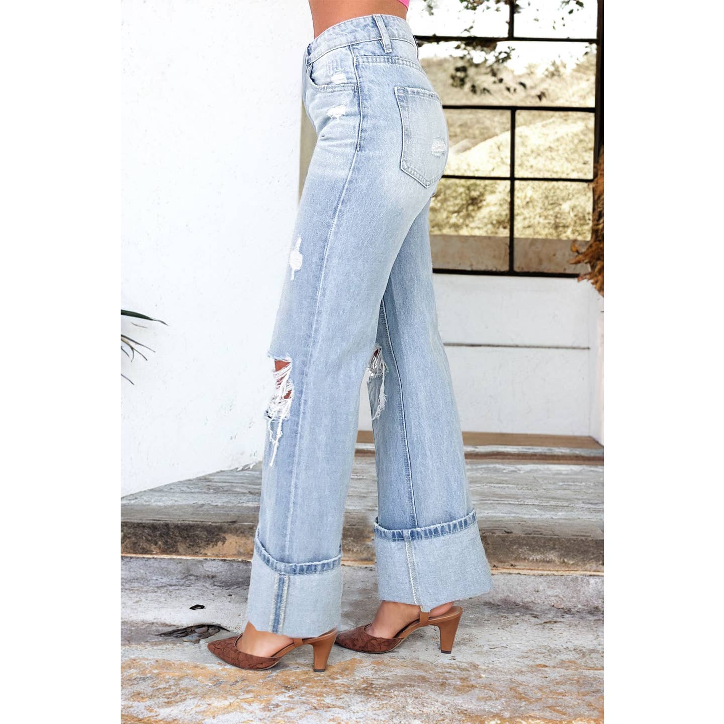 Light Wash Distressed Flare Jeans