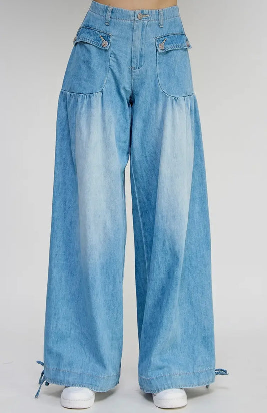 Harlow Drawstring Wide Leg Jeans