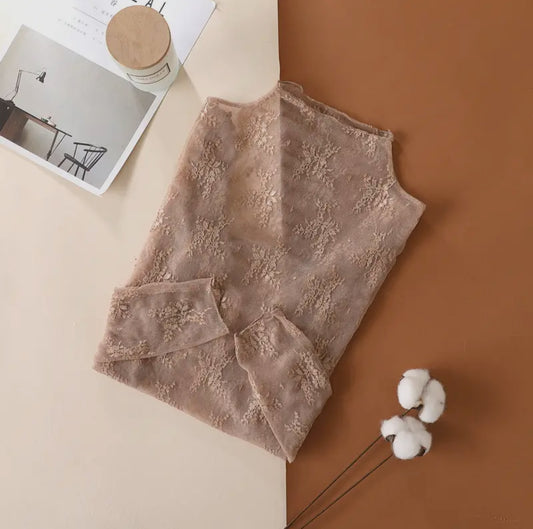 Taupe Mesh Lace Layering Shirt