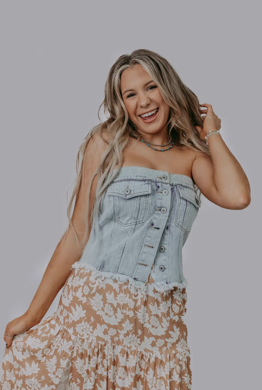 Denim Darlin Strapless Top
