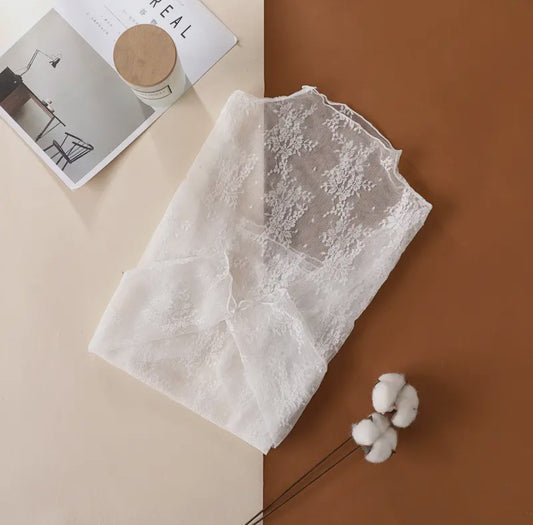 White Mesh Lace Layering Shirt